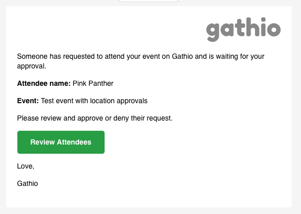 The email sent to the host about a new attendee request