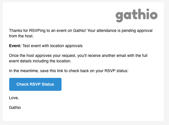 The pending RSVP email sent to the attendee